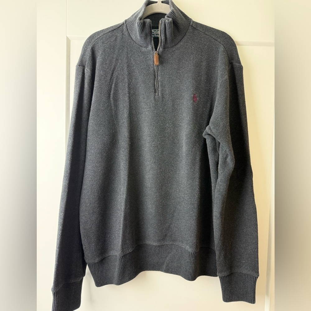 Polo by Ralph Lauren Sweater Elbow Patch Men’s Large gray quarter zip preppy
